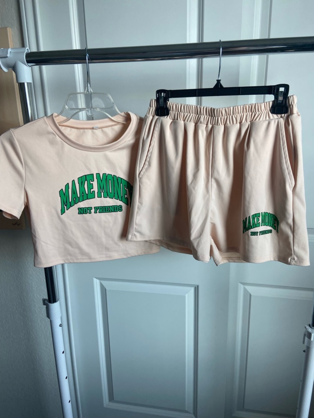 Make Money Not Friends Peach Crop Tee & Shorts Set